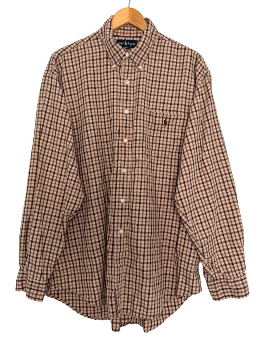 Ralph Lauren Blaire 100%Cotton Plaid Button Down Shirt Men's XL Tan